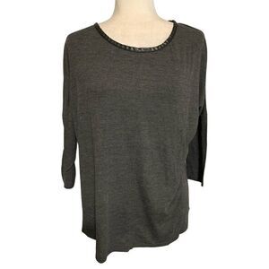 zara WB womens charcoal gray Faux Leather long sleeve top t shirt small